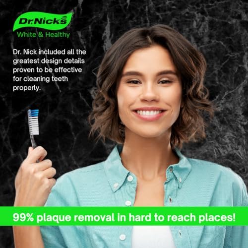 Dr. Nicks White & Healthy The Big Clean Large Toothbrush Medium Soft - Bulk Toothbrushes (4 Pack) - Dentist Designed Deep Gum Toothbrush - Large Head Medium Soft Toothbrushes for Adults