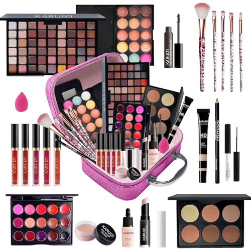 All in One Makeup Kit,Makeup Kit for Women, Teens and Girls, All-in-One Set with Eyeshadow Palettes, Lipsticks, Brushes, Storage Bag,Makeup gift set girls makeup sets ages 8-12 (Red rose)