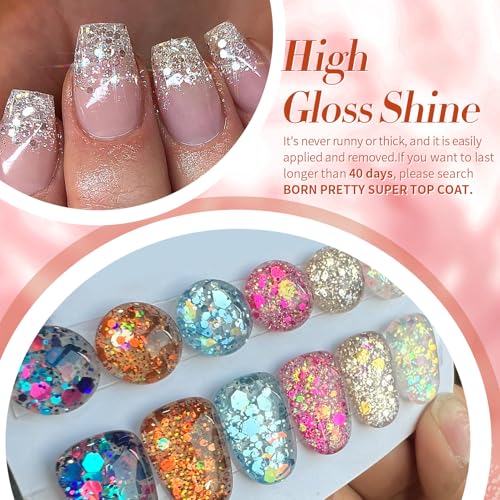 Born Pretty Glitter Sequins Gel Nail Polish, Sparkle Shiny Gel Polish, Pink Blue Gold Platinum Holiday Gift Gel Polish Design, Nail Art Starter Manicure Salon DIY at Home 7ML 6PCS