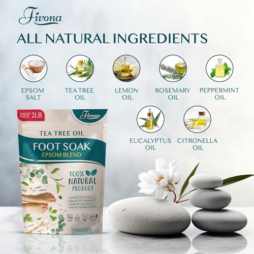 Foot Soak Epsom Salt with Tea Tree Oil 2 LB - Epsom Salt with Essential Oils for Healthy Toenails, Soothing Relief, Callus Softening - Pedicure Therapy for Soft, Rejuvenated Feet