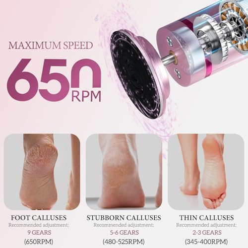 Ranrose 2-in-1 Electric Foot Callus Remover - 9-Speed Dead Skin Removal for Feet, Cordless Pedicure Foot File with LED Display, Fast Charging for Home Foot & Nail Care