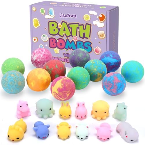 Bath Bombs for Kids with Toys Inside for Girls Boys - Lisotera 12Pcs Bulk Large Size Gift Set for Women Kids Safe Bubble Bath Fizzies Spa Fizz Balls Kit (Package May Vary)