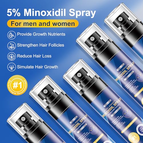 5% Minoxidil for Men & Women | Hair Growth Oil Spray | 5-Pack (17.5 fl oz) | 8 Month Supply | Hair Regrowth & Beard Growth Treatment with Biotin | Clinically Proven Extra Strength Formula