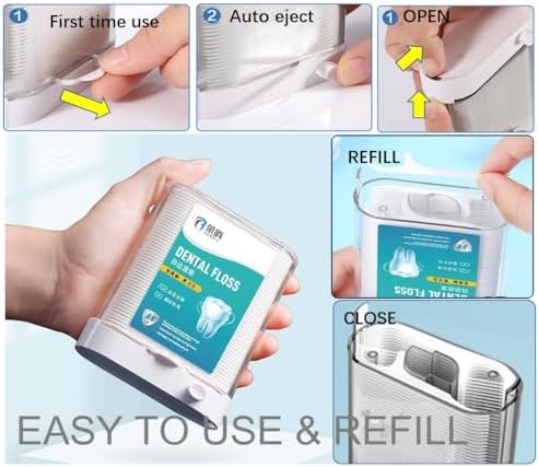 Dental Floss Picks, Flossers Picks for Adult Teeth, Packed in 1pc of Refillable Auto-Ejection-Case and 3pcs of Portable Cases, Hygienic Convenient, Smart Buy, 442pcs (White)