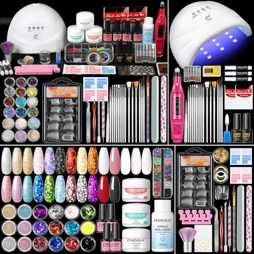 Peacecolor Acrylic Nail Kit with Drill, 40pc Nail Kit Acrylic Set for Beginners with Everything Gel Polish U V Light Decorations Home Salon Gift Set