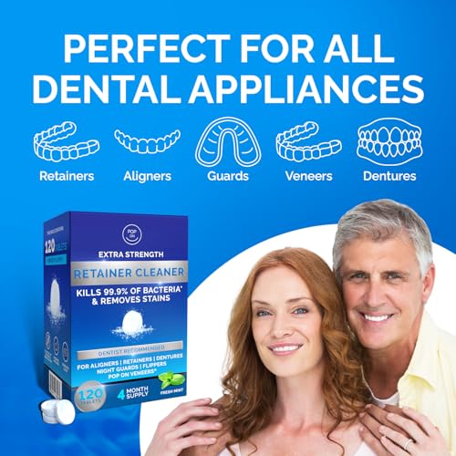 Retainer Cleaner Tablets for Invisalign FSA HSA Approved for Ultrasonic Cleaners -120 Denture Cleaning Tablets for Aligners, Night Guard, Mouth Guard - Denture Cleaner Tablets 4-Month Supply