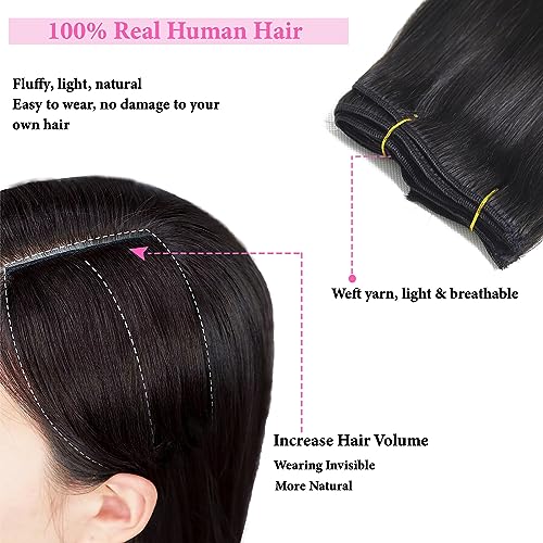Clip in Hair Extensions Real Human Hair Clip in Extensions Black Women Remy Invisible Natural Straight Seamless 8pcs Double Weft #1B 16 Inch 2.8oz/80g