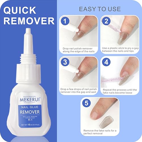 Nail Glue & Remover Kit - 30+ Days Long-Lasting Gel, No UV Light Needed, Dropper-Type Quick Removal (G1 & R1 Professional Bundle)