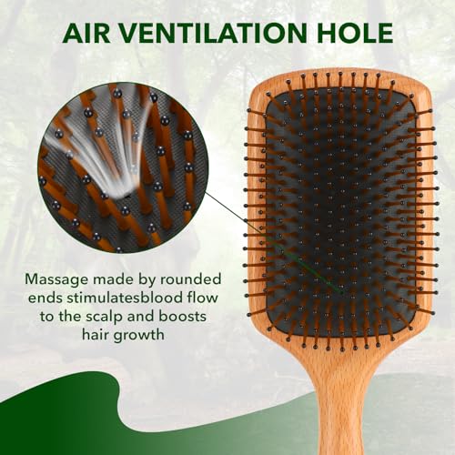 Hair brush for Men and women,wet brush with wooden handle,curly hair brush,air cushion brush,wooden hairbrush for Thick/thin/Fine Hair,paddle brush for Wet & Dry Hair,square large hair brush