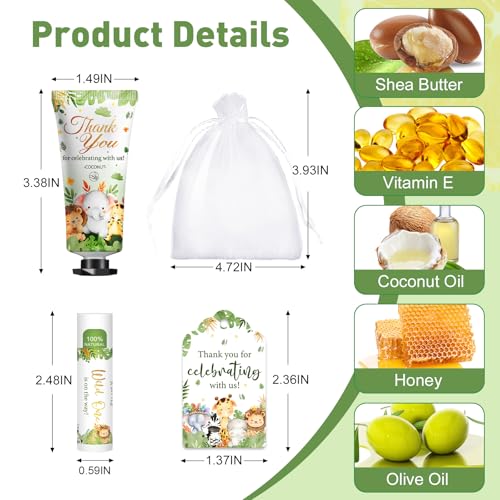 50 Pack Bulk Hand Cream and Bulk Lip Balm Gifts Sets, Baby Shower Favors and Bridal Shower Favors for Guests with Thank You Card and Organza Gift Bags, Birthday Gifts, Appreciation Gifts (Animal)