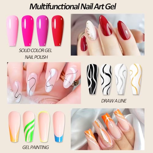 Nail Liner Gel Polish Kit,12 Colors Line Art Painted DIY Nail Polish,2in1 Ultra-fine Brush Head French Pull Line Graffiti Drawing Flower Stripe Design UV Gel Varnish For Nail Art Salon