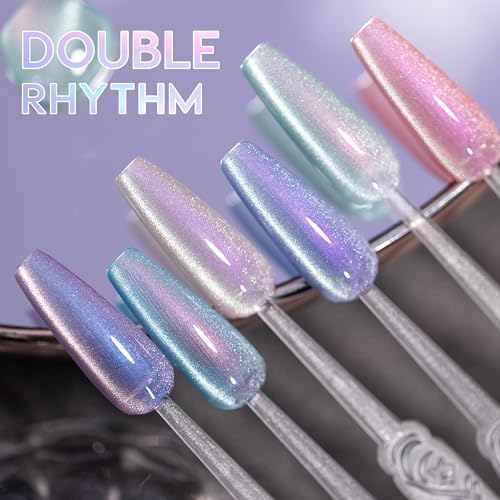 Double Rhythm 6 Colors Cat Eye Gel Polish Set Shimmer Glitter with Magnet Holographic Reflective Magnetic UV Nail Art Kit (6-Kit 11)