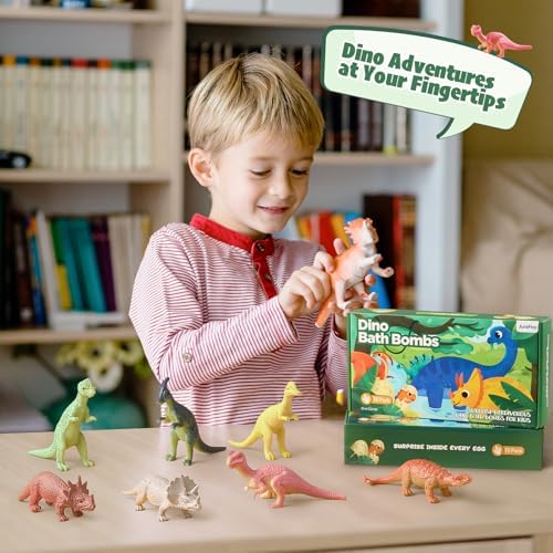 Dinosaur Bath Bombs for Kids with Surprise Inside, 10 Pack Natural Dino Eggs with Exclusive Herbivorous Dinosaur Toys, Birthday Gift Set for Boys & Girls, Dinosaur Toys for Kids Ages 3-9
