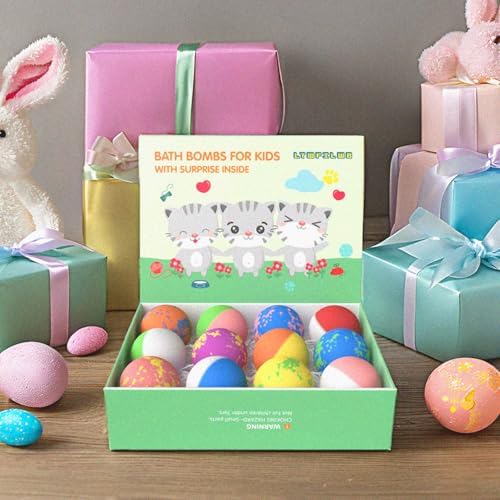Bath Bombs for Kids, 12 Pack Natural Bath Bombs with Toys Inside, Organic Kids BathBombs with Surprise Cat Kitten Toys Inside, Toddler Bubble Bath Fizzy Shower Bombs for Girls Boys Kids Gift Set