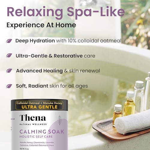 Organic Calming Soak Extra Moisturizing with 10% Colloidal Oatmeal Manuka Honey Vitamins, Ultra Gentle Relief for Dry, Sensitive, Eczema & Itchy Skin, Natural Bath Therapy for Adults, Kids and Babies