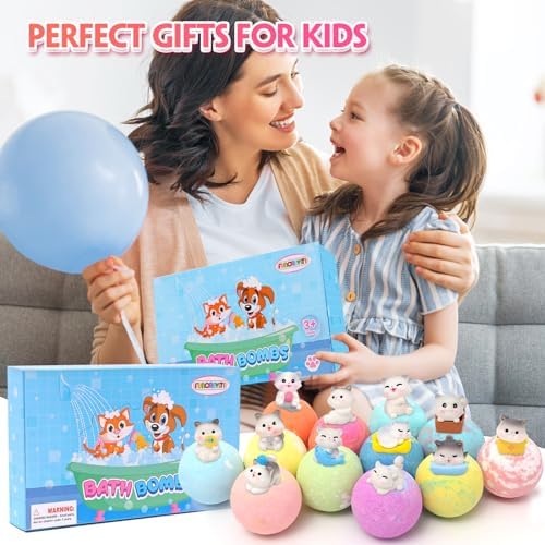 Bath Bombs for Kids with Surprise Inside Kids Bath Bombs with Toys for Boys Girls Handmade Fizzy Balls Bubble Bath Bomb Gift Set for Christmas New Year