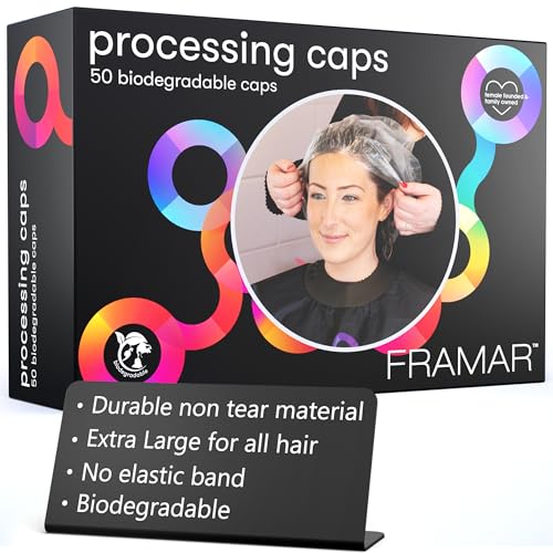 FRAMAR XL Processing Caps For Hair Color - Disposable Shower Caps For Women, Hair Coloring Cap, Processing Cap Disposable, Salon Essentials – No Elastic Trim – 50 Count