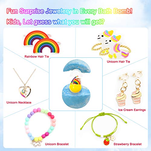 Unicorn Bath Bombs for Girls with Jewelry Inside, 6 Organic Bath Bombs Gift Set for Kids, Handmade Bubble Bath Bombs Spa Fizz Ball Kit with Surprise Toys for Kids Girls Birthday Christmas