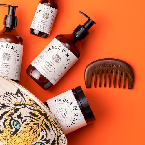 Fable & Mane Scalp Massager Comb, Wide-toothed, 100% Natural Ebony Wood, Detangles Strands and Gently Massages the Scalp