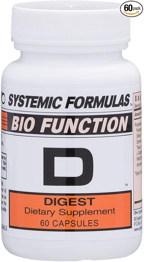 Systemic Formulas Bio Function #17 D Digest 60 Capsules. Helps Digestion of Heavy Meals and Absorption of Nutrients.