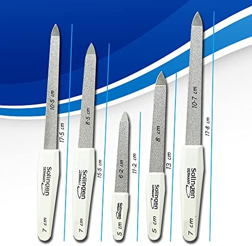 SMI 5 Pcs Solingen Germany Sapphire Metal Nail File Set + 1 Curved File - Fine and Coarse Nail Files - Double Sided Professional Manicure Pedicure Kit Best Nail File for Fingernail Toenail Care
