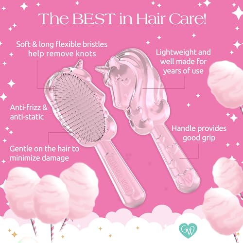 Glimmer Wish Unicorn Hair Detangler Brush for Kids – Gentle & Soft Bristles for Tangle-Free Locks – Anti-Frizz & Anti-Static – Hairbrush for Wet or Dry Use, Hair Brush for Girls and Women
