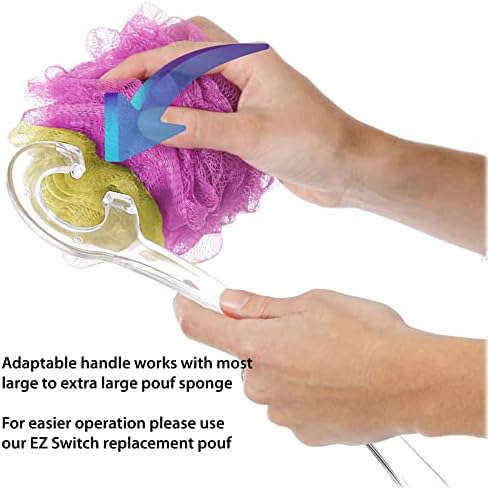 Aquasentials EZ Switch Pouf Bath Brush - Reusable Eco Handle (Handle with 3 Poufs)