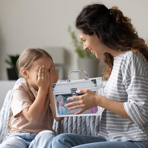 Disney Frozen Train Case Beauty Set, Kids Makeup Kit for Girls, Real Washable Makeup Set, Play Makeup, Party Favor, Birthday, Ages 3 4 5 6 7 8 9 10 11 12 by Townley Girl