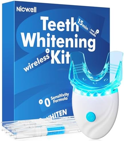 Nicwell Teeth Whitening Kit for Sensitive Tooth: 3 x 35% Carbamide Peroxide Gel & 1 Safe Remineralizing Pen - Teeth whitening LED light for Glow Gen Aged 18-34 - Oral Care for Dentist Office Daily use