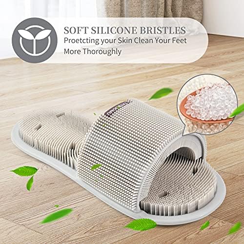 Shower Foot Scrubber,Soft Silicone Bristles with Non-Slip Suction Cups - Cleans,Smooths,Exfoliates & Massages Your Feet Without Bending,Improve Circulation & Soothes Tired Feet (1PCS Gray)