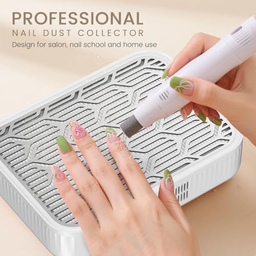 Nail Dust Collector Cordless - Rechargeable Nail Dust Collector Quiet & Powerful Suction, Professional Nail Tech Dust Collector for Acrylic Gel Polish Manicure Pedicure at Salon&Home