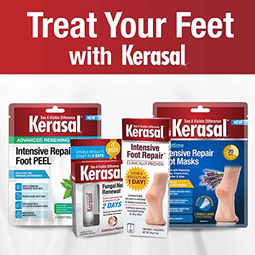 Kerasal Intensive Foot Repair, Skin Healing Ointment for Cracked Heels and Dry Feet, 1 Oz and Kerasal Intensive Repair Foot Peel for Dry Feet, 2 Pairs