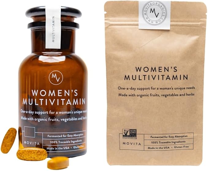 Movita Women’s Daily Multivitamin Bottle & Pouch Bundle - Organic Fermented Whole Foods for Enhanced Energy, Immunity & Vitality - Vegan, Gluten-Free, Non-GMO