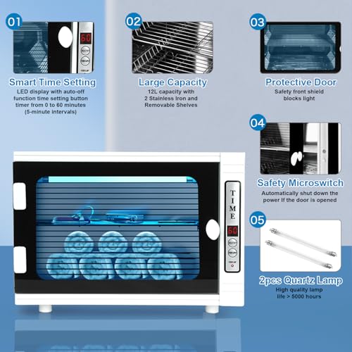 Nail Tool Cleaning Machine, 12L High Capacity Multi-Functional Nail Cleaner Box Manicure Tool Cleaning Cabinet Salon Equipment for Spa Beauty Home Metal Tools