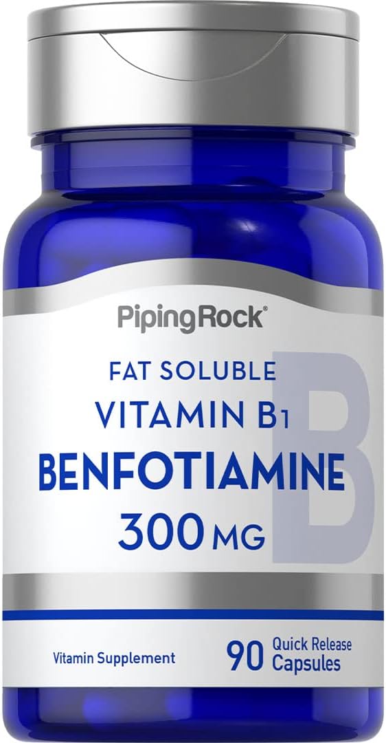 Piping Rock Benfotiamine 300mg | 90 Capsules | Fat Soluble Vitamin B1 | Non-GMO, Gluten Free Supplement