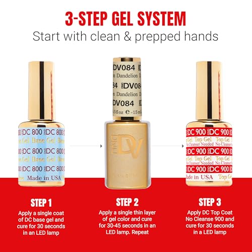 DND Gel Polish Set, Coquette Collection, UV/LED Gel Polish and Air Dry Nail Lacquer, Matching Chip-Free Polish Duo, 084 Dandelion, 0.5 Fl Oz