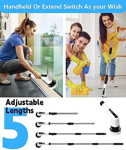 Electric Spin Scrubber Cleaning Brush: Cordless Power Shower Scrubber for Cleaning Bathroom Tub Tiles Car with Long Handle | Portable E Spin Bathtub Spinning Cleaner Scrub Brush Household Use Supplies