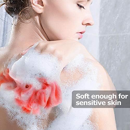Star Brand Long Lasting Bath Sponge 6 Counts | 60g Heavy Bath Mesh Pouf with Suction Cup | Big Shower Sponge and Loofahs | Holding Up Bathing Exfoliator and Body Scrubber