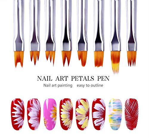 8 Pcs Nail Brush Pen Premium Upgrade Wood Handle, Gradient Painting Brush Set UV Gel Flower Drawing Pen Purple Wood Handle Manicure Nail Art Polish Pen Tool, Valentine's Day present (8 amazing nail brushes)