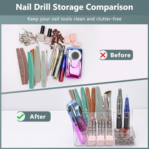 CGBE Nail Drill Holder, 28 Holes Transparent Acrylic Nail Drill Bit Holder, Professional Nail Tools Organizer and Storage Box Case