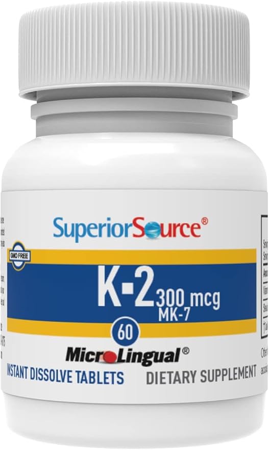 Superior Source Vitamin K2 MK-7 (Menaquinone-7) 300 mcg - Bone Strength & Health Support Supplement - Aids Healthy Heart Function - Bariatric-Friendly - 60 Sublingual Dissolving Tablets