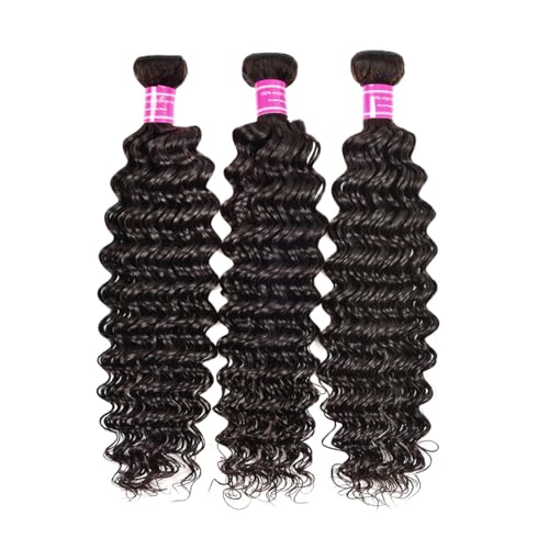 Deep Wave Human Hair Brazilian Bundles - 3 Bundles, 22-26 Inch, 100% Unprocessed Virgin Hair, Curly Waves, Double Weft, Wet & Wavy, for Black Women