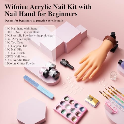 Practice Hand for Acrylic Nails: Flexible Fake Hand with Stand Nails Kit Acrylic Set - Professional Nail Mannequin Hand for Beginners Salon Home