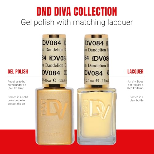 DND Gel Polish Set, Coquette Collection, UV/LED Gel Polish and Air Dry Nail Lacquer, Matching Chip-Free Polish Duo, 084 Dandelion, 0.5 Fl Oz