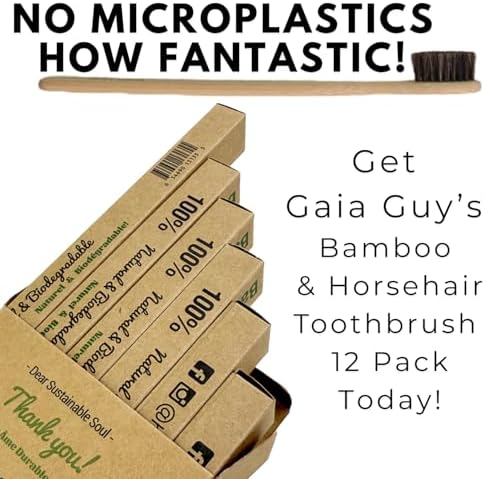 Gaia Guy Soft Natural Bristle Bamboo Toothbrush (NO Nylon - Horse Hair ONLY) - Totally Compostable & Biodegradable Soft Horsehair Bristle and Bamboo Toothbrushes - Zero Waste & Plastic-Free