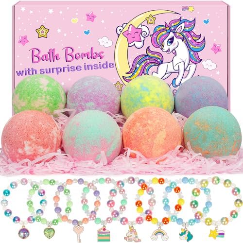 8 Pack Bubble Bath Bombs for Kids with Unicorn & Mermaid Girl Toys, Kids Bath Bombs with Surprise Inside, Easter Basket Stuffers for Toddler Girls, Ideal Christmas Birthday Easter Gifts for Kids