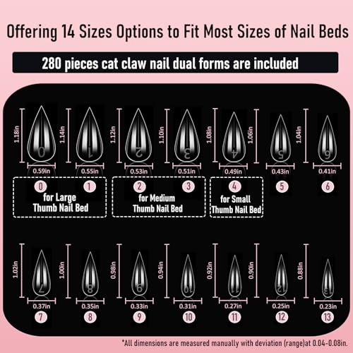 Short Cat Claw Curved Stiletto Nail Dual Forms for Extension, Sculptural Eagle Hawk Acrylic Nails Reusable Full Cover Mold Suitable for Polygel Solid Hard Builder Gel 280Pcs 14 Sizes Q57