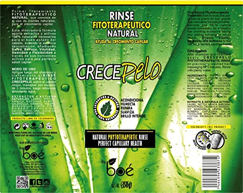 Crece Pelo Natural Hair Growth Duo – Phytotherapeutic Shampoo & Rinse Combo Set – Boosts Growth, Strength & Shine – Plant-Based Formula – Sulfate-Free, No Colorants – 12.5 oz Each