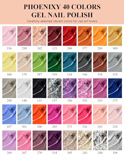 phoenixy 61 PCS Gel Nail Polish Kit with U V Light, 40 Colors Gel Nail Polish Set Manicure Starter Nail Kit Base Top Coat Gifts for Women