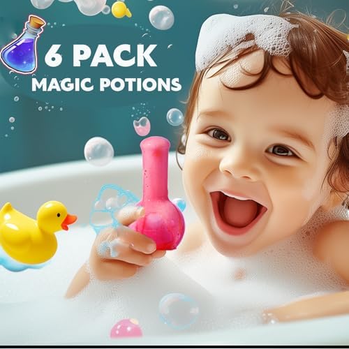 MeCids Magic Potion Bubble Bath Bombs for Kids - Safe & Non-Toxic Bath Color Tablets Bath Potions for Toddlers Ages 4-12 Fun Science Kit Gift for Birthday, Halloween，Thanksgiving，Christmas- 6 Pack